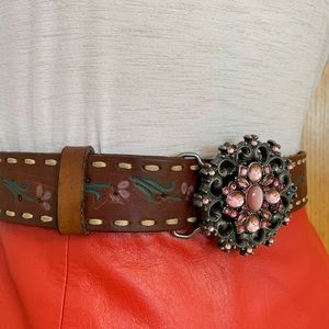 Streets Ahead stamped belt with pink rhinestones.